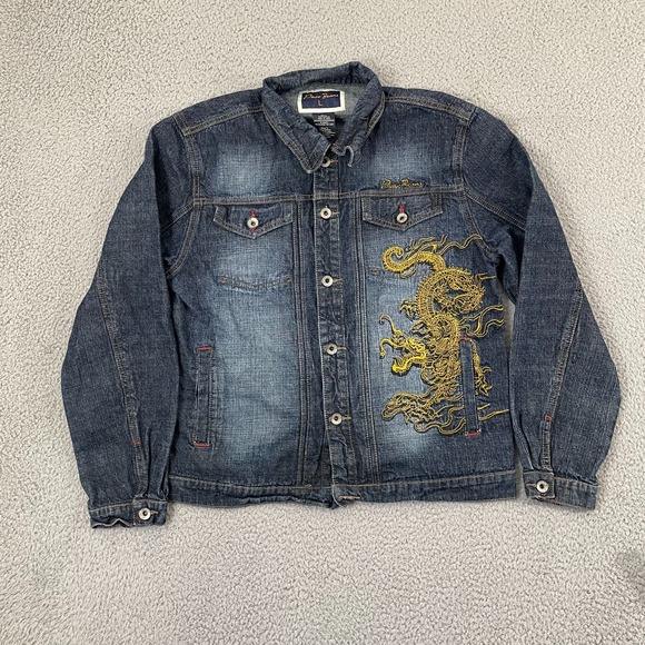 Paco Jackets & Blazers - Paco Jeans Dragon Embroidered Demim Jacket Women L Dark Wash Y2K
